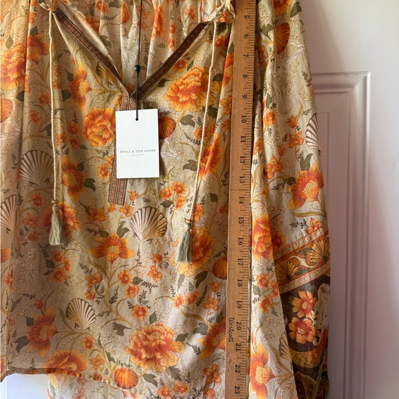 SPELL & The Gypsy Seashell Floral Semi Sheer Long Sleeve Fall Print Blouse - Picture 10 of 13